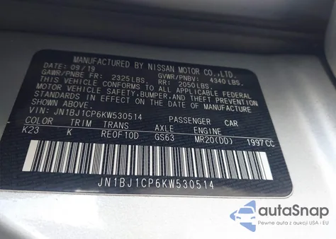 2019 Nissan Rogue Sport Sv из США, поврежденный, VIN JN1BJ1CP6KW530514